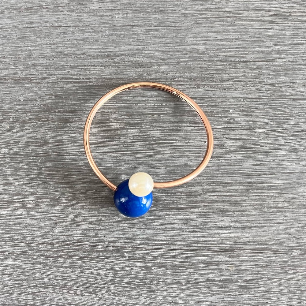 Women bangle bracelets blue and white with rose gold band